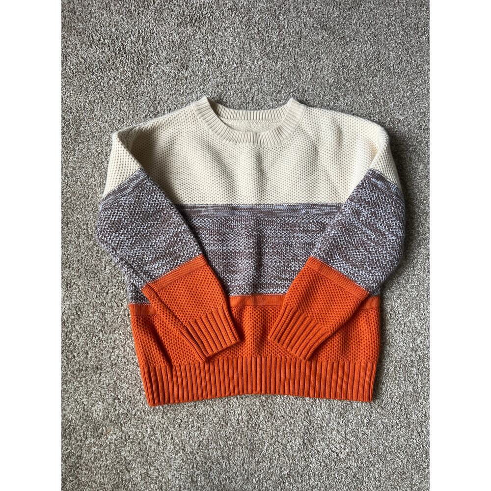 Unbranded Colorblock Chunky Knit Sweater L Orange Cream Brown Gorpcore Cabin